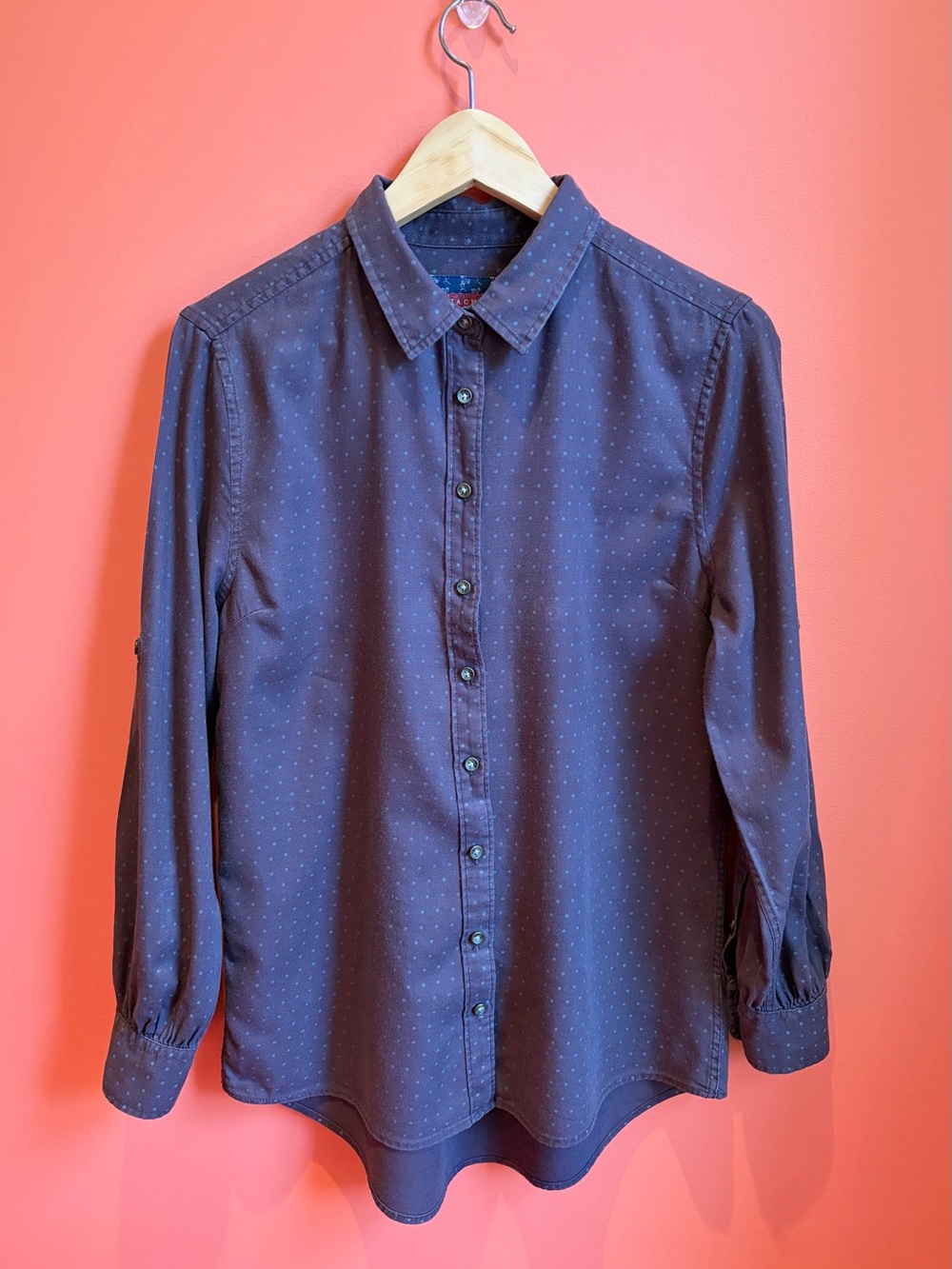 Dark Academia Preppy Polka Dot Button Down 100% Cotton Shirt Size M